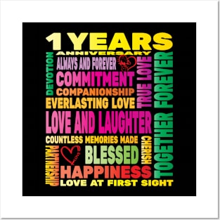 1 Years Womens Wedding Years Anniversary Love Happy Couples Lovers Posters and Art